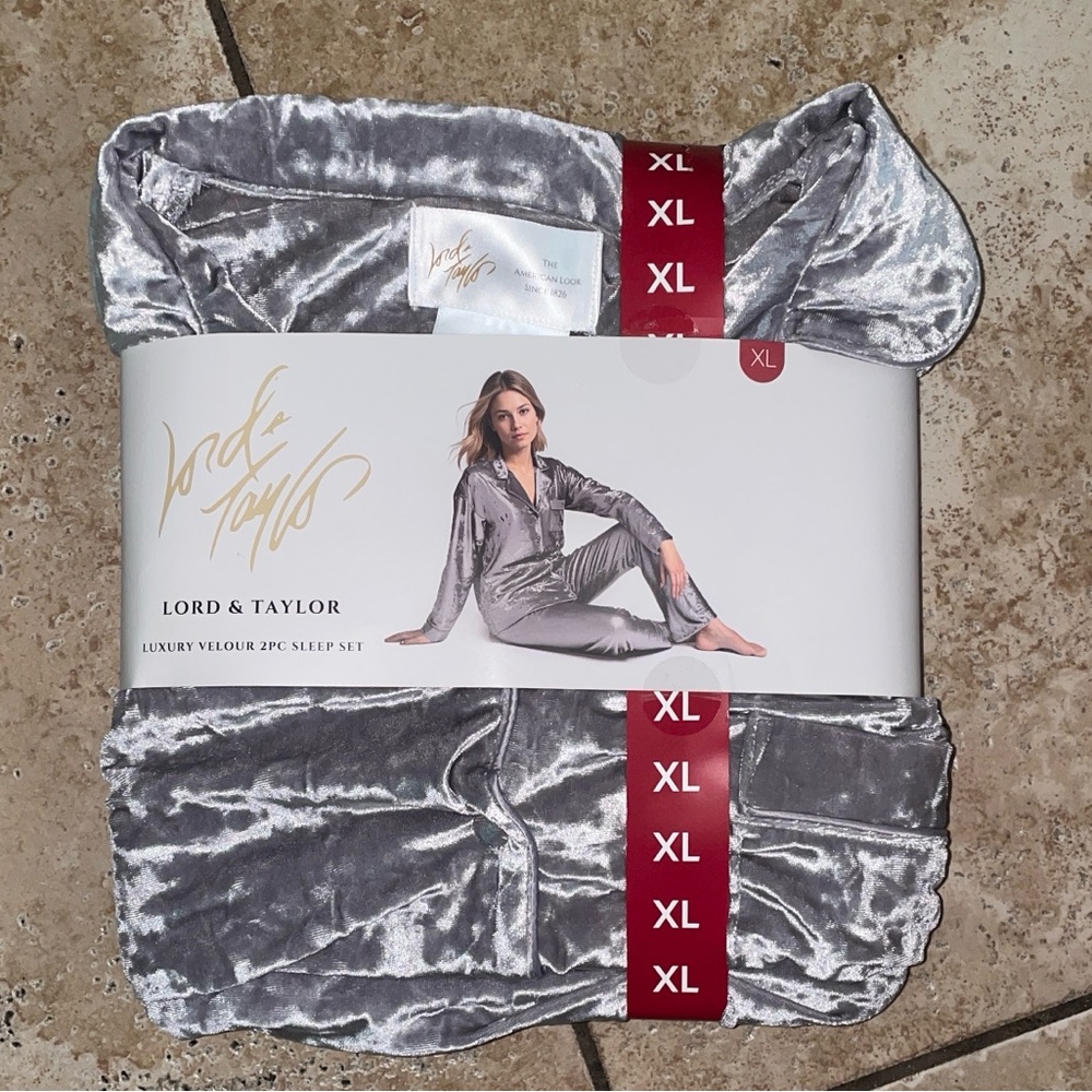 Lord & Taylor Silver Velour 2-Piece Pajama Set